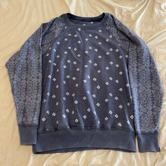Aerie Distressed Oversized Floral Crew Sweatshirt – Blue, Size S - Picture 2 of 3